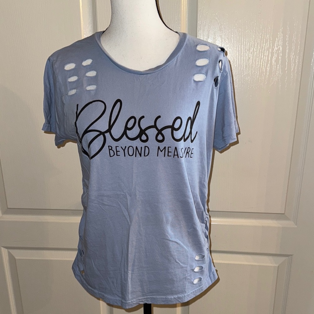 Religious Blue Cut Out T-Shirt - Size XL